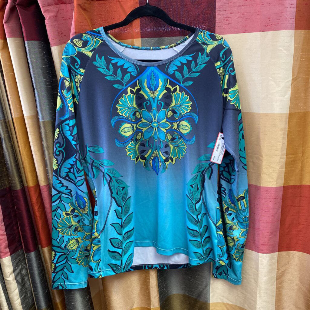WOMENS ATHLETA GRY/TURQ/YLW FLORAL LS XL