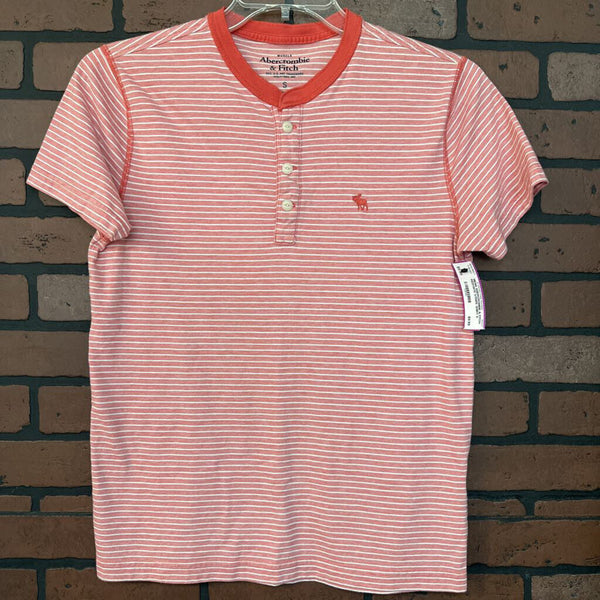 MENS ABERCROMBIE & FITCH RED/WTE STRIPE SHIRT S
