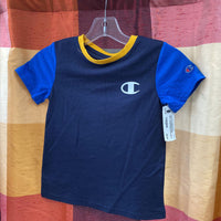 BOYS CHAMPION SHIRT NAVY BLUE/WHITE/YELLOW 5 NEW