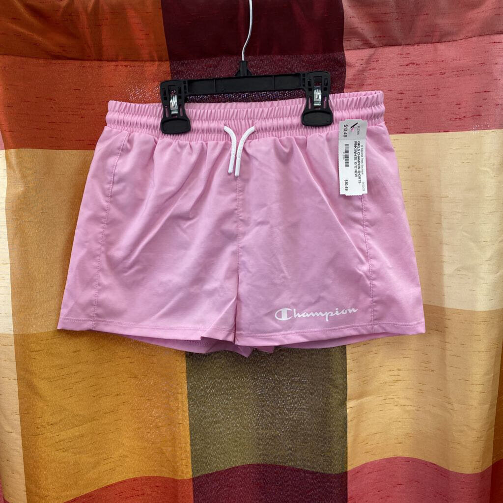 GIRLS CHAMPION SHORTS PINK/WHITE 10/12 NEW