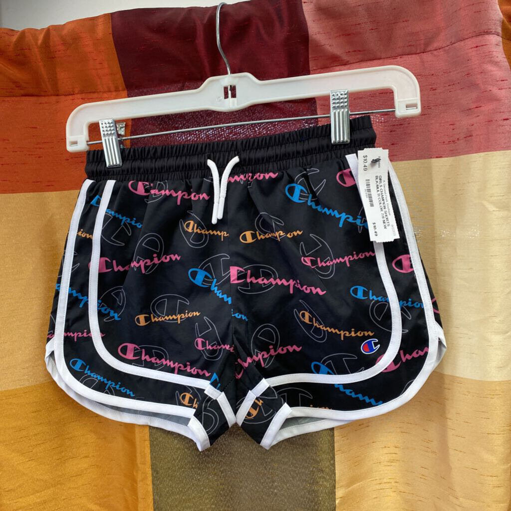 GIRLS CHAMPION SHORTS BLK/MULTI COLOR 7/8 NEW