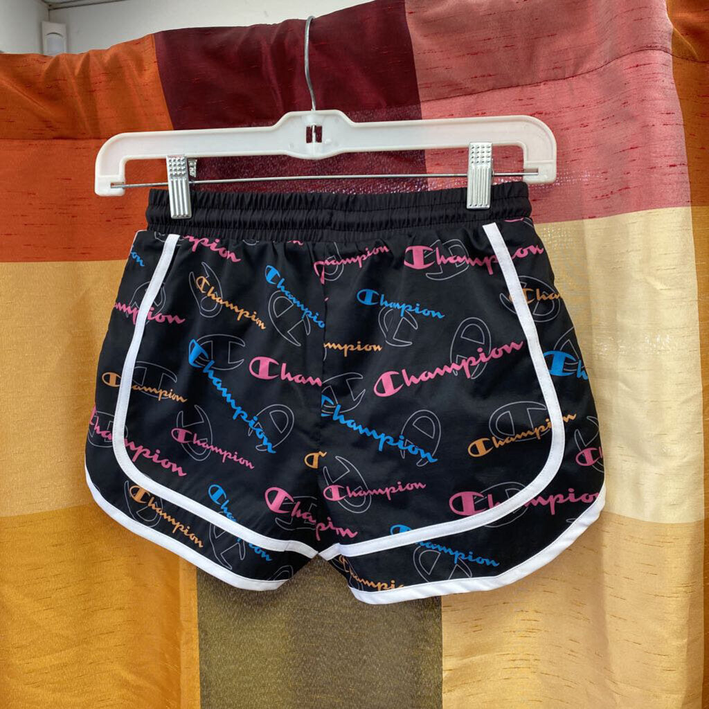 GIRLS CHAMPION SHORTS BLK/MULTI COLOR 7/8 NEW
