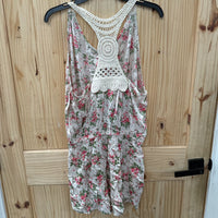 WOMENS LOVE IVORY/PINK FLORAL ROMPER XL NWT