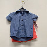 BOYS CARTERS BUTTON UP/CORAL SHORTS SET 3M