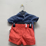 BOYS CARTERS BUTTON UP/CORAL SHORTS SET 3M