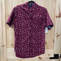 MENS CARBON MAROON/WHITE BUTTON UP SHIRT W/BIRDS S