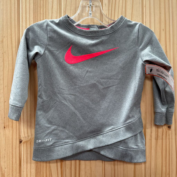 GIRLS NIKE LS SHIRT GREY/PINK 6/9M