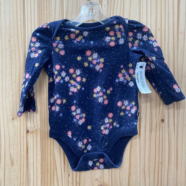 GIRLS BABY GAP NAVY BLUE FLORAL LS ONESIE 6/12M