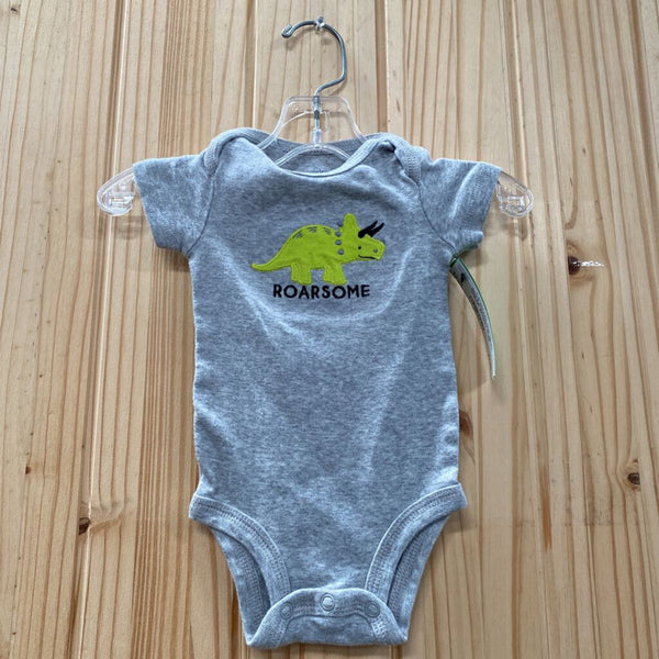 BOYS ROARSOME GREY ONESIE W/DINO 0/3M