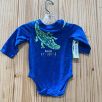 BOYS SMILE CROCODILE LS ROYAL BLUE ONESIE 0/3M