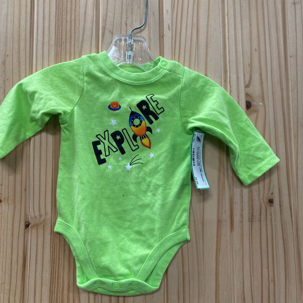 BOYS EXPLORE LIME GREEN LS ONESIE 0/3M