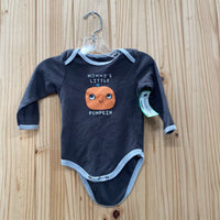 BOYS MOMMYS LITTLE PUMPKIN CHARCOAL GREY LS ONESIE 6/9M