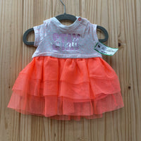 GIRLS CAT & JACK STAY SMALL WHITE/BRIGHT ORANGE DRESS 0/3M