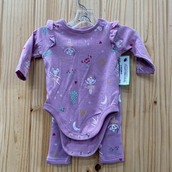 GIRLS GARANIMALS 2PC SET LT PURPLE W/MICE 0/3M NWT