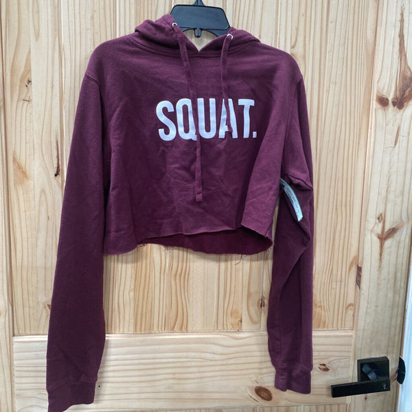 WOMENS SQUAT MAROON/WHITE CROP TOP HOODED SHIRT L?