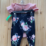 GIRLS LITTLE SIISTER 2PC SET PINK/BLK FLORAL 0/3M