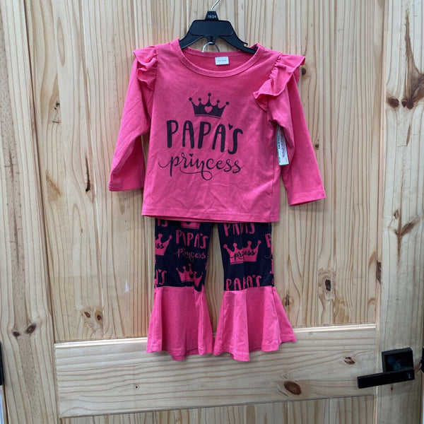 GIRLS PAPA'S PRINCESS BLK/PINK 2PC SET 18/24M