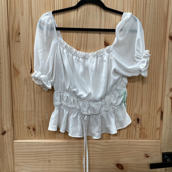 WOMENS SHINESTAR WHITE RUFFLE TOP M