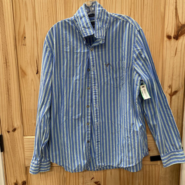 MENS AMERICAN EAGLE BLUE/GRN BUTTON UP XL