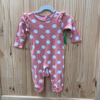 GIRLS OLD NAVY LS ROMPER CORAL W/WHITE DOTS 6/12M