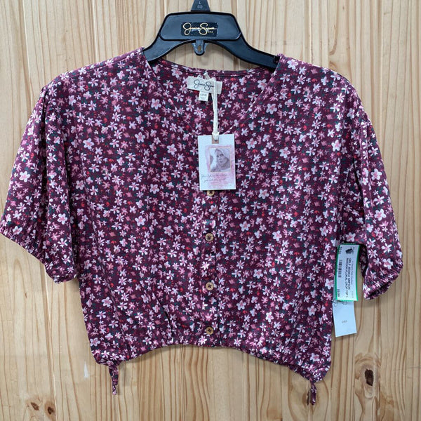 GIRLS JESSICA SIMPSON MAROON FLORAL CROP TOP L 12 NWT