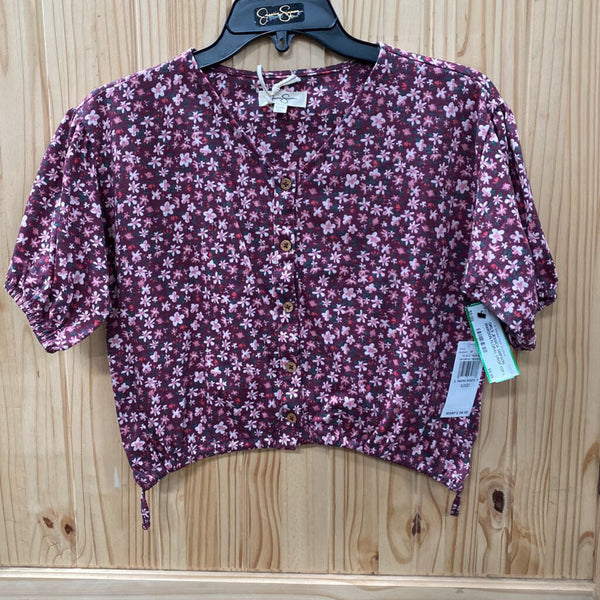 GIRLS JESSICA SIMPSON MAROON FLORAL CROP TOP L 12 NWT