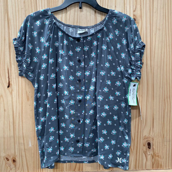 GIRLS HURLEY GREY FLORAL CASUAL TOP L 12 NWT