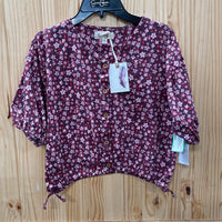 GIRLS JESSICA SIMPSON MAROON FLORAL CROP TOP L 12 NWT spw