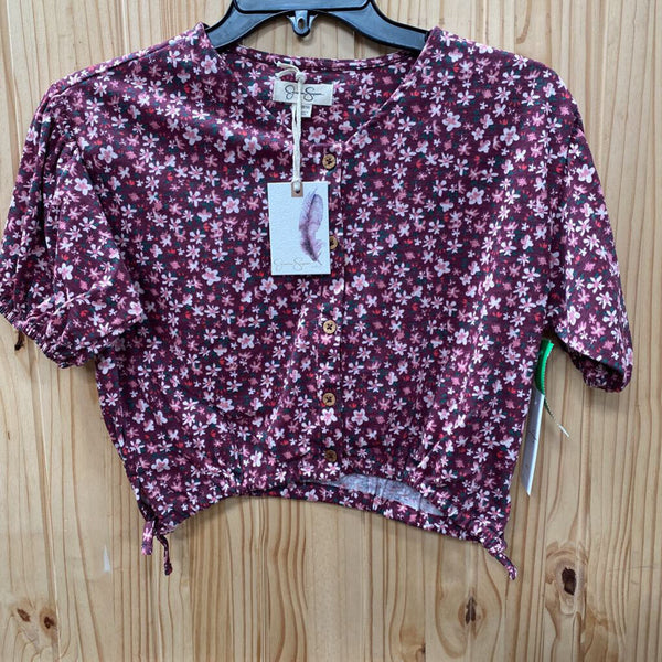 GIRLS JESSICA SIMPSON MAROON FLORAL CROP TOP M 8/10 NWT