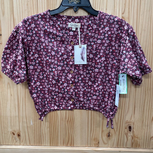 GIRLS JESSICA SIMPSON MAROON FLORAL CROP TOP M 8/10 NWT