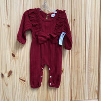 GIRLS DK WINE ROMPER LS 0/3M