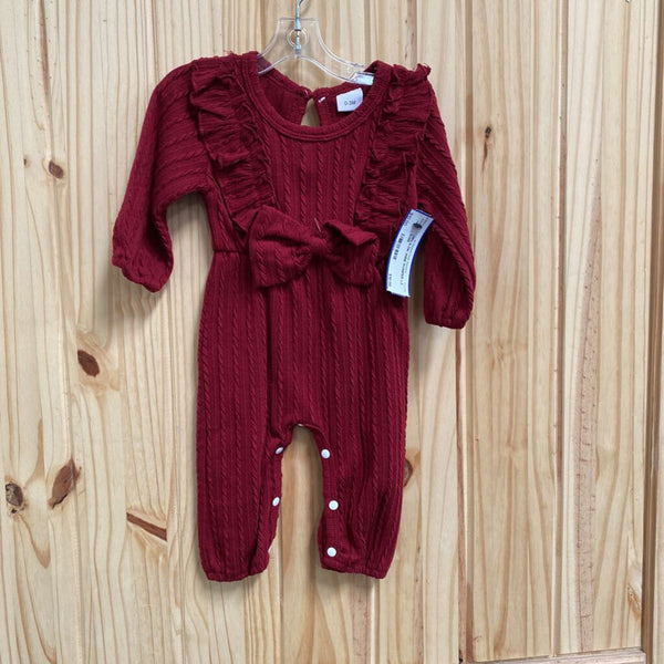 GIRLS DK WINE ROMPER LS 0/3M