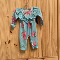 GIRLS LS ROMPER SKY BLUE FLORAL 0/3M