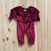 GIRLS LS ROMPER WINE VELOUR 0/3M