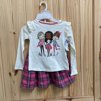 GIRLS MAX STUDIO 2PC SET IVORY/PINK PLAID XS 4 NWT