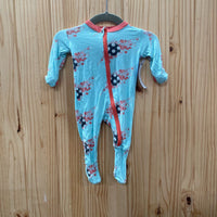 GIRLS KICKEE PANTS SKY BLUE/CORAL SLEEPER NEWBORN