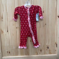 GIRLS KICKEE PANTS ROMPER RED/PINK W/ROSES 0/3M