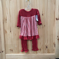 GIRLS KICKEE PANTS ROMPER RED/WHITE/CORAL 6/12M