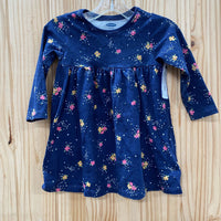 GIRLS OLD NAVY NAVY BLUE FLORAL LS DRESS 12/18M