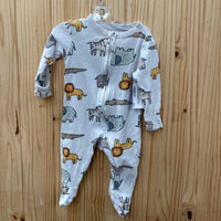 BOYS OLD NAVY WHITE SLEEPER W/ANIMALS 3/6M