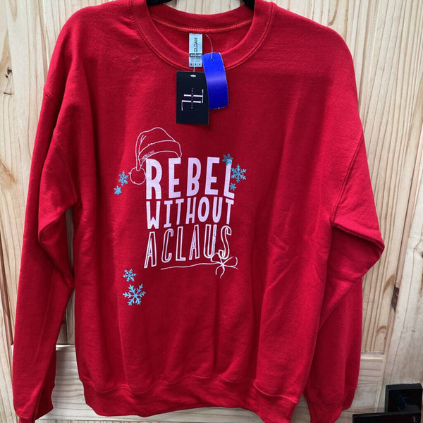 WOMENS REBEL WITHOUT A CLAUSE CREWNECK M