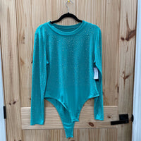 WOMENS DK MINT RHINESTONE BODYSUIT 2X NWT