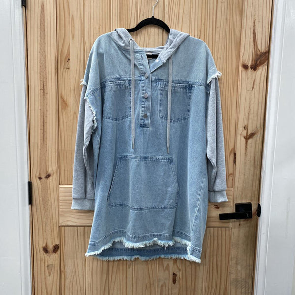 WOMENS BIBI DENIM HOODED DRESS NWT S