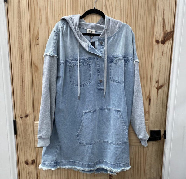 WOMENS BIBI DENIM HOODED DRESS NWT L