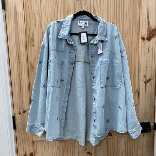 WOMENS BUCKET LIST STARS WASHED DENIM JACKET L