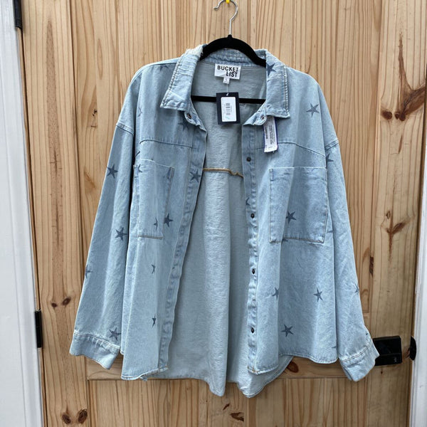 WOMENS BUCKET LIST STARS WASHED DENIM JACKET L