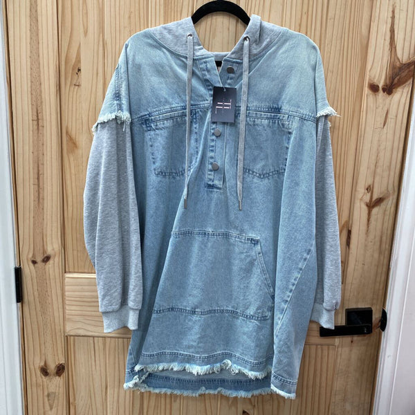 WOMENS BIBI DENIM HOODED DRESS NWT M