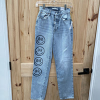 WOMENS PACSUN LT DENIM JEANS W/SMILEY FACES 23 NWT