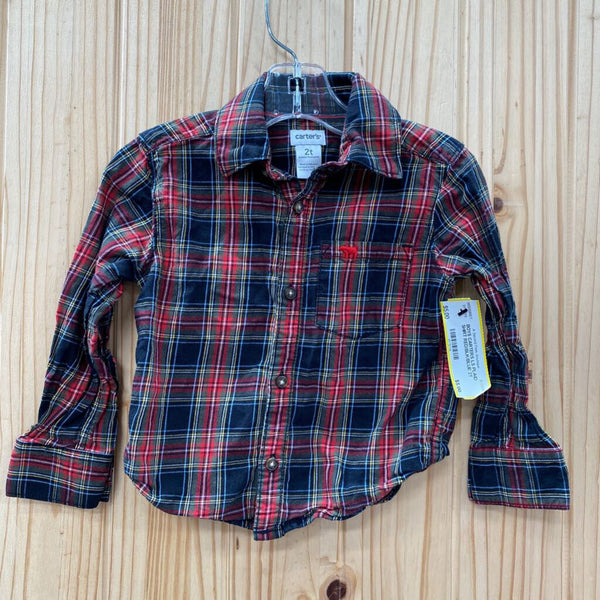 BOYS CARTERS LS PLAID SHIRT RED/BLK/BLUE 2T