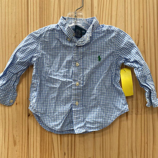 BOYS RALPH LAUREN BLUE/WHITE PLAID SHIRT 12M